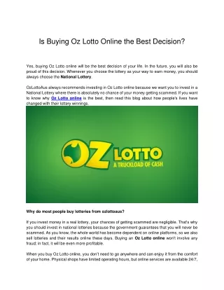 Is Buying Oz Lotto Online the Best Decision