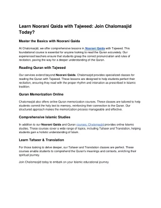 Learn Noorani Qaida with Tajweed: Join Chalomasjid Today