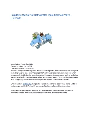 Frigidaire 242252702 Refrigerator Triple Solenoid Valve _ HnKParts
