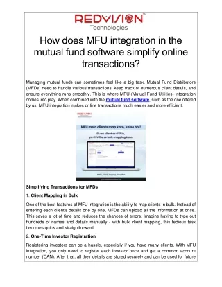 How does MFU integration in the mutual fund software simplify online transactions