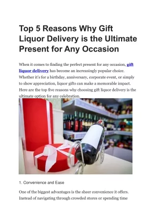 Top 5 Reasons Why Gift Liquor Delivery is the Ultimate Present for Any Occasion