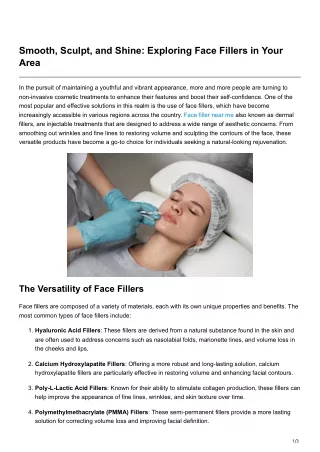 Smooth Sculpt and Shine Exploring Face Fillers in Your Area