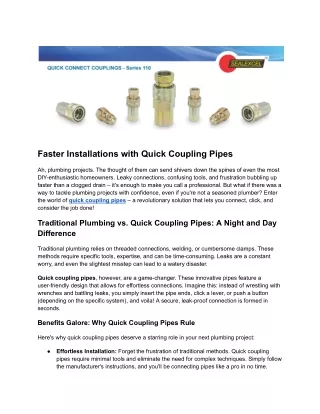 Faster Installations with Quick Coupling Pipes