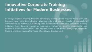 Innovative Corporate Training Initiatives for Modern Businesses