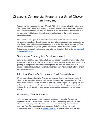 Zirakpur's Commercial Property is a Smart Choice for Investors