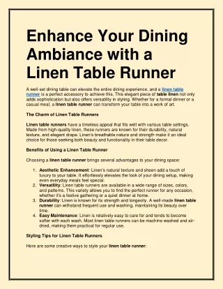 Linen Table Runner - Elegant & High-Quality Runners for Your Table | Dusaan