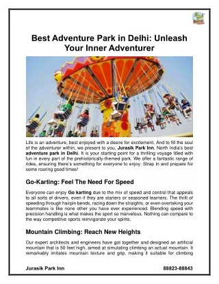 Best adventure park in Delhi Unleash Your Inner Adventurer