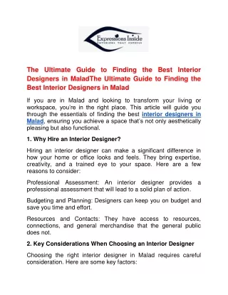 The Ultimate Guide to Finding the Best Interior Designers in MaladThe Ultimate Guide to Finding the Best Interior Design