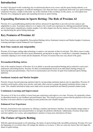 Proximo AI: A new dimension in sports betting