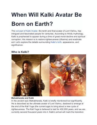 When Will Kalki Avatar Be Born on Earth?