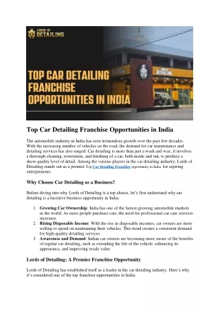 Top Car Detailing Franchise Opportunities in India
