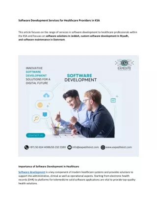 Software Development Services for Healthcare Providers in KSA