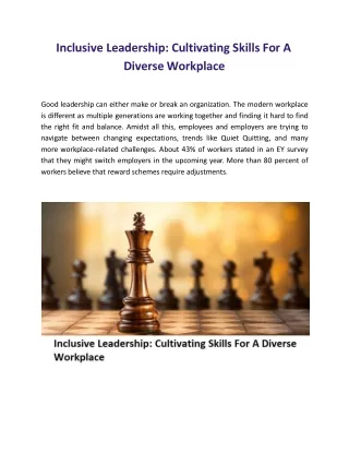 Inclusive Leadership: Cultivating Skills For A Diverse Workplace