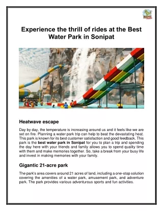 Experience the thrill of rides at the best water park in Sonipat