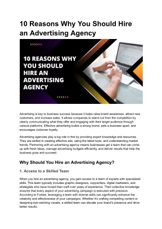 10 Reasons Why You Should Hire an Advertising Agency