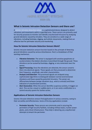 What is Seismic Intrusion Detection Sensors and there use