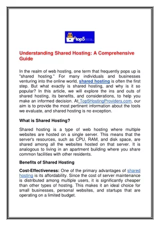 Understanding Shared Hosting A Comprehensive Guide