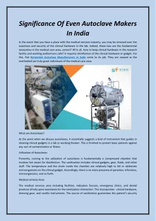 Significance Of Even Autoclave Makers In India
