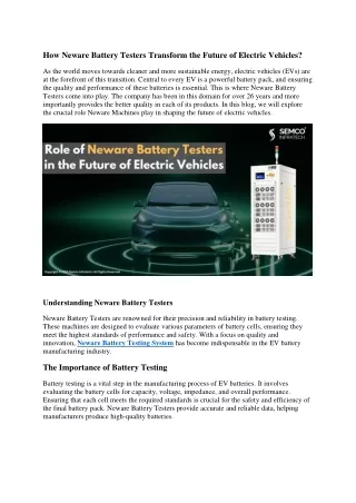How Neware Battery Testers Transform the Future of Electric Vehicles