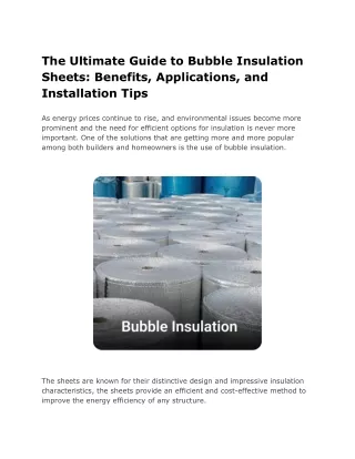 The Ultimate Guide to Bubble Insulation Sheets_ Benefits, Applications, and Installation Tips