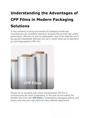 Understanding the Advantages of CPP Films in Modern Packaging Solutions