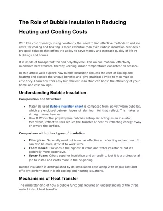 The Role of Bubble Insulation in Reducing Heating and Cooling Costs