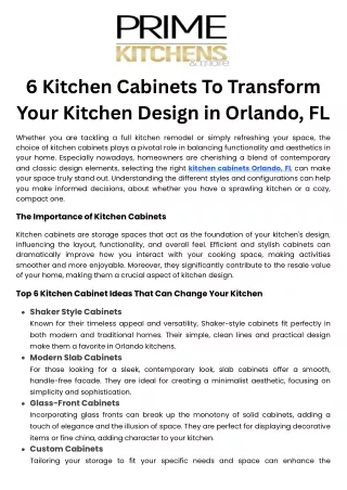 6 Kitchen Cabinets To Transform Your Kitchen Design in Orlando, FL