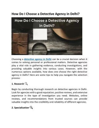 How Do I Choose A Detective Agency In Delhi