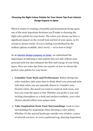 Choosing the Right Color Palette for Your Home Tips from Interior Design Experts in Qatar