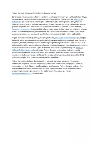 Projem Havuzda Mimar ve Muhendislerin Bulusma Noktasi
