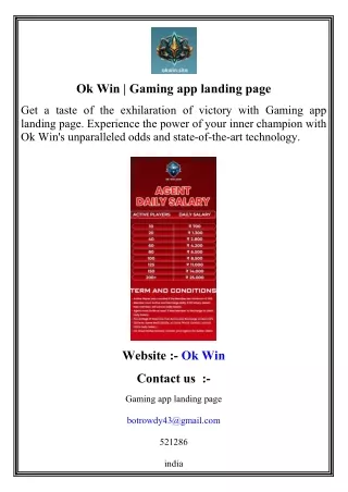 Ok Win   Gaming app landing page