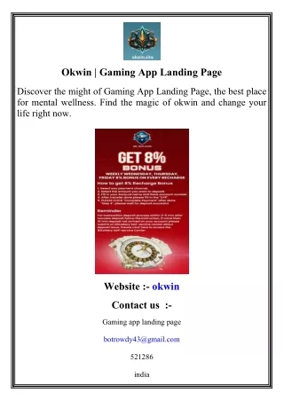 Okwin  Gaming App Landing Page