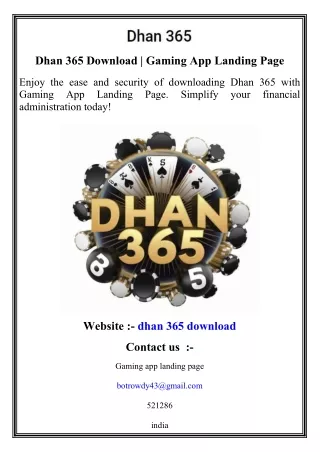 Dhan 365 Download   Gaming App Landing Page