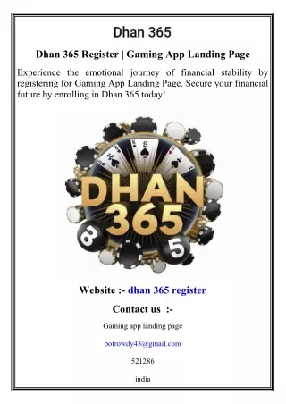 Dhan 365 Register   Gaming App Landing Page