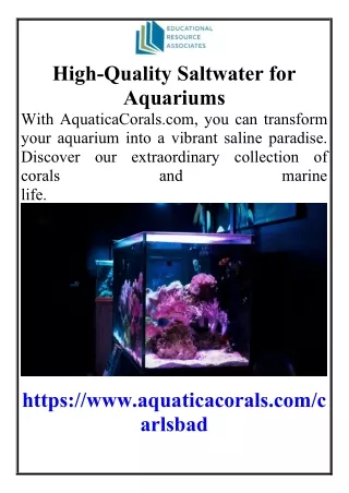 High-Quality Saltwater for Aquariums