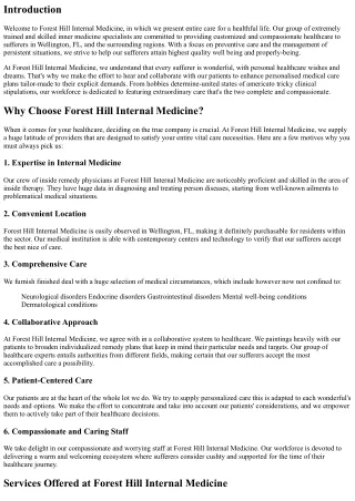 Forest Hill Internal Medicine: Comprehensive Care for a Healthy Life