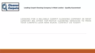 Leading Carpet Cleaning Company in West London -