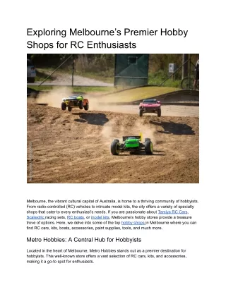 Exploring Melbourne’s Premier Hobby Shops for RC Enthusiasts