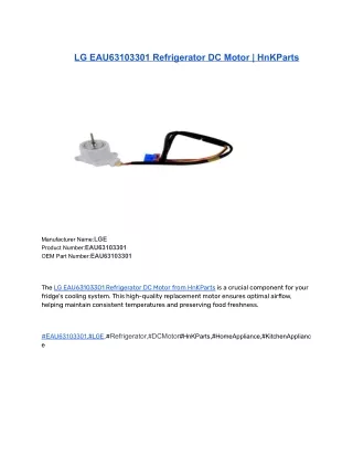 LG EAU63103301 Refrigerator DC Motor _ HnKParts