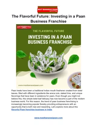 The Flavorful Future: Investing in a Paan Business Franchise