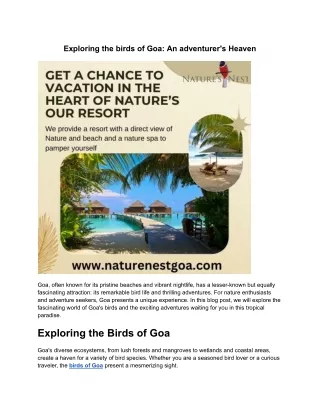 Exploring theExploring the birds of Goa: An birds of Goa_ An adventurer's Heaven