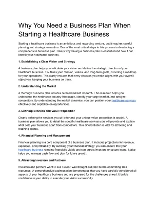 Why You Need a Business Plan When Starting a Healthcare Business