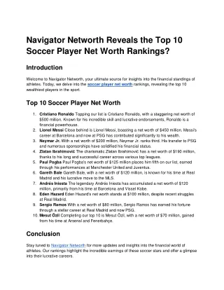 Navigator Networth Reveals the Top 10 Soccer Player Net Worth Rankings