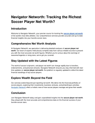 Navigator Networth: Tracking the Richest Soccer Player Net Worth