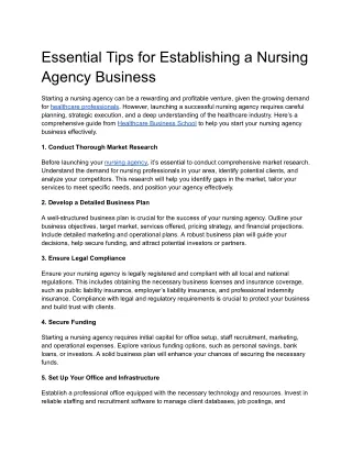 Essential Tips for Establishing a Nursing Agency Business