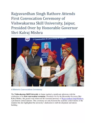 Rajyavardhan Singh Rathore Attends First Convocation Ceremony of Vishwakarma Skill University