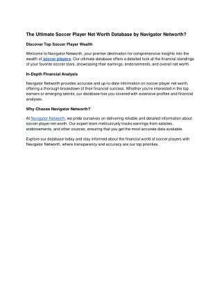 The Ultimate Soccer Player Net Worth Database by Navigator Networth
