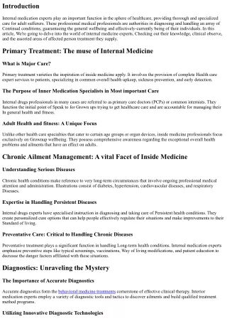 Checking out the earth of Inside Medicine Specialists