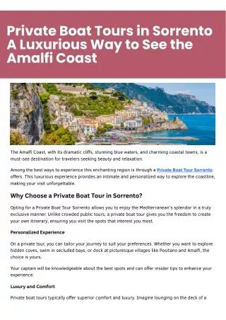 Luxurious Private Boat Tours in Sorrento | Explore the Amalfi Coast