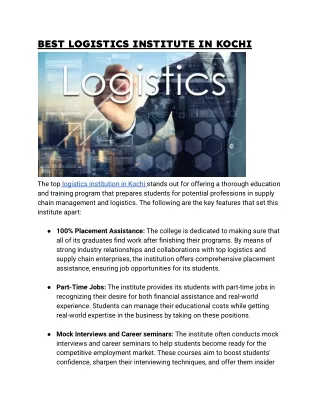 BEST LOGISTICS INSTITUTE IN KOCHI